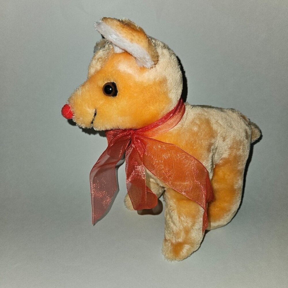 VTG Princess Soft Toys Rudolph Red Nosed Reindeer 11" Plush Red Bow Christmas